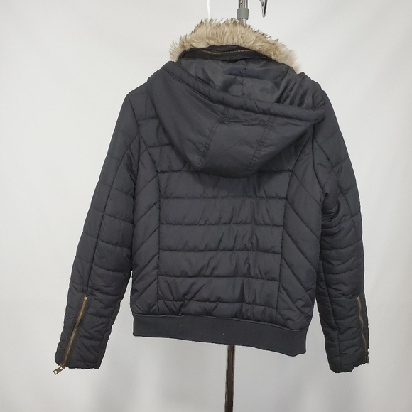 Aeropostale Black Faux Fur Hooded Quilted Jacket - Picture 11 of 12